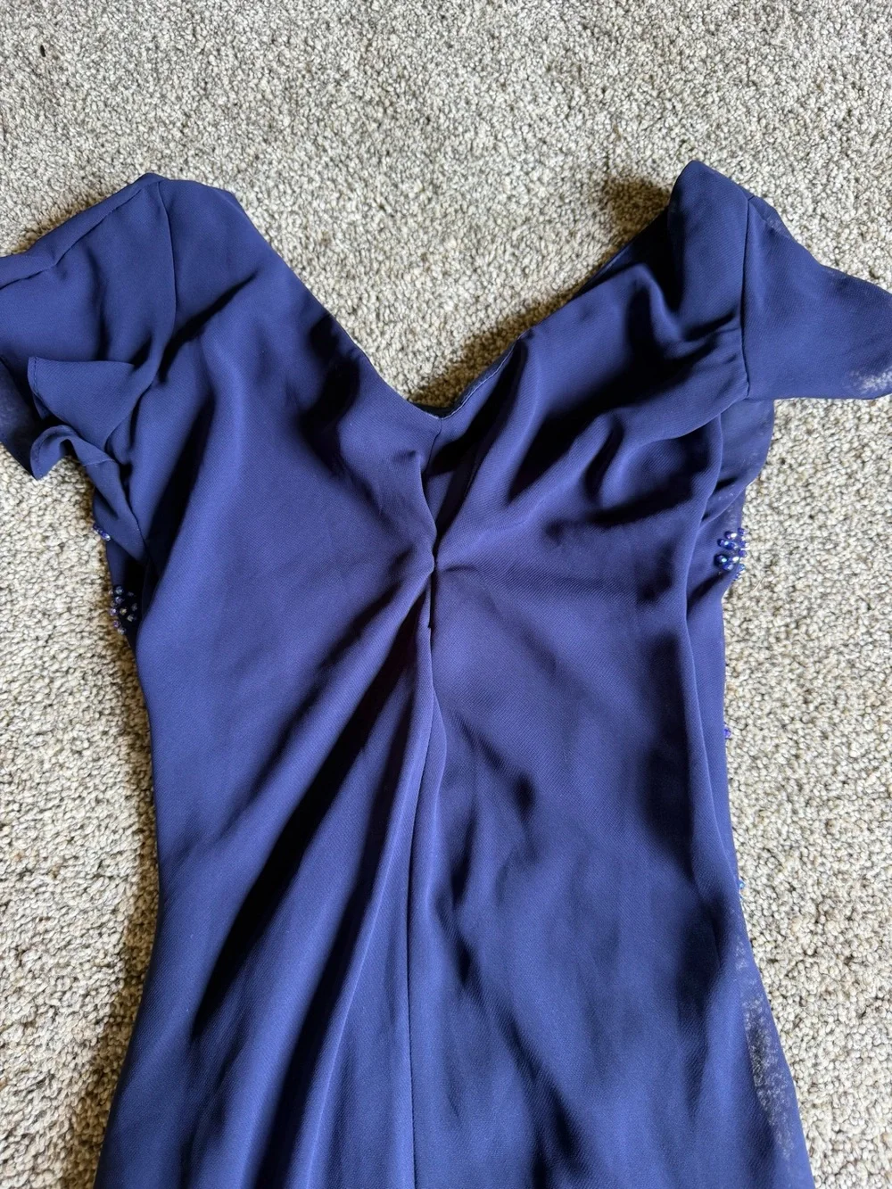 Vintage 90s Whimsigoth Navy Asymmetrical Beaded Handkerchief Hem Dress Womens 16 - Picture 8 of 9